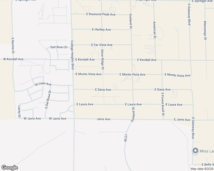 map of restaurants, bars, coffee shops, grocery stores, and more near 360 East Dana Avenue in Ridgecrest