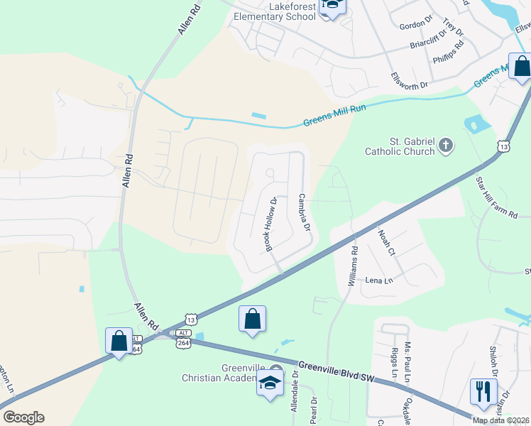 map of restaurants, bars, coffee shops, grocery stores, and more near 1925 Leighton Drive in Greenville