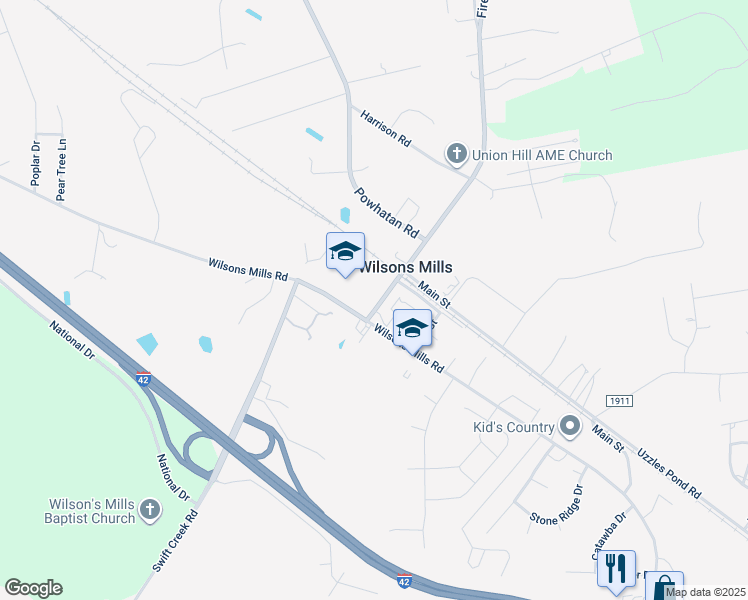 map of restaurants, bars, coffee shops, grocery stores, and more near 45 Fire Department Road in Smithfield