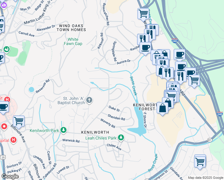 map of restaurants, bars, coffee shops, grocery stores, and more near 26 Normandy Road in Asheville