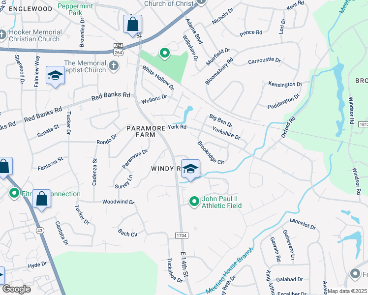 map of restaurants, bars, coffee shops, grocery stores, and more near 2408 King Richard Court in Greenville