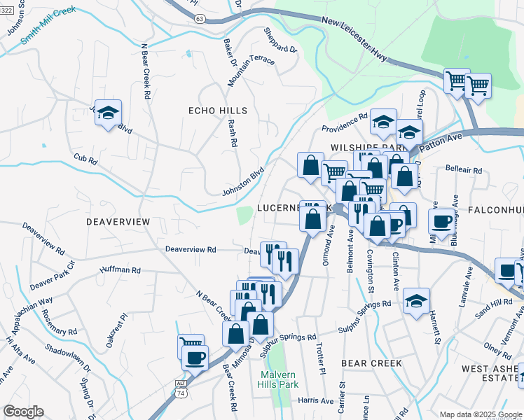 map of restaurants, bars, coffee shops, grocery stores, and more near 57 Tampa Avenue in Asheville