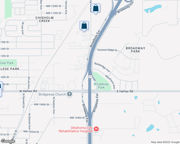 map of restaurants, bars, coffee shops, grocery stores, and more near in Oklahoma City