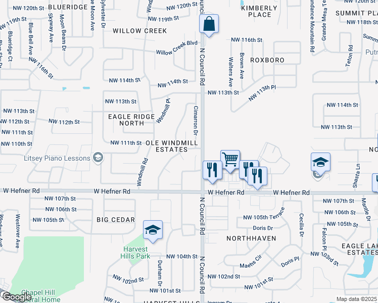 map of restaurants, bars, coffee shops, grocery stores, and more near 8012 Northwest 111th Street in Oklahoma City