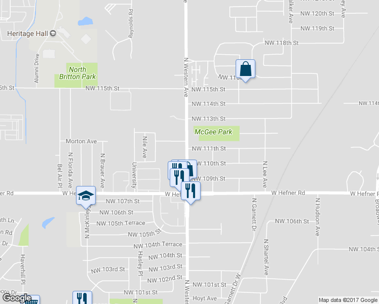 map of restaurants, bars, coffee shops, grocery stores, and more near 840 Northwest 111th Street in Oklahoma City