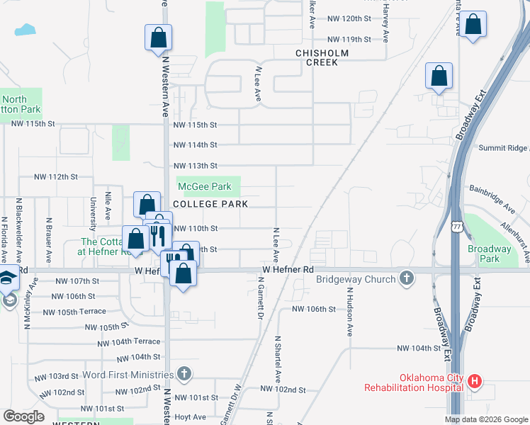 map of restaurants, bars, coffee shops, grocery stores, and more near 612 Northwest 111th Street in Oklahoma City