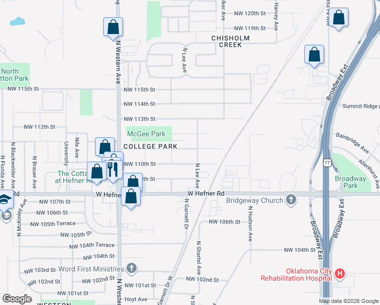 map of restaurants, bars, coffee shops, grocery stores, and more near 612 Northwest 111th Street in Oklahoma City