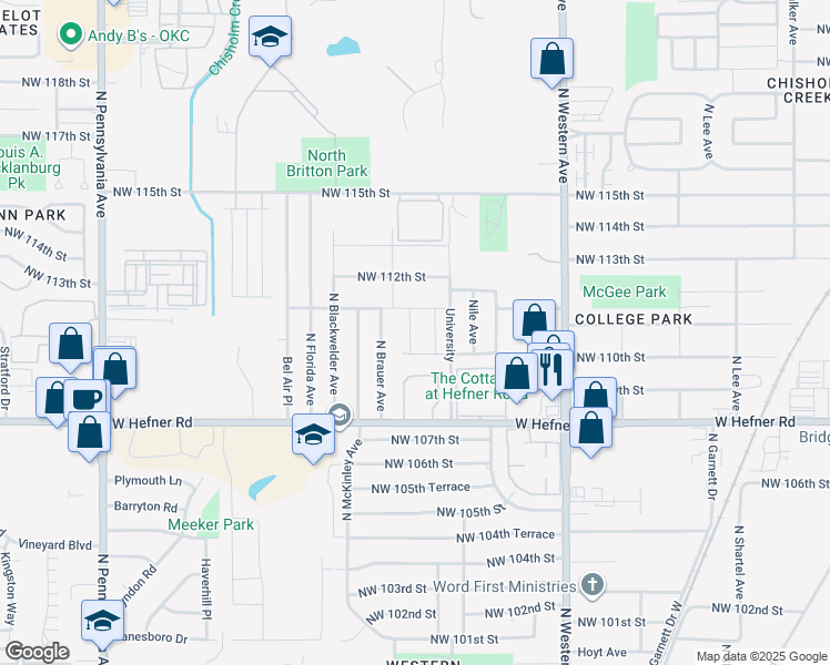 map of restaurants, bars, coffee shops, grocery stores, and more near 1214 Howard Drive in Oklahoma City