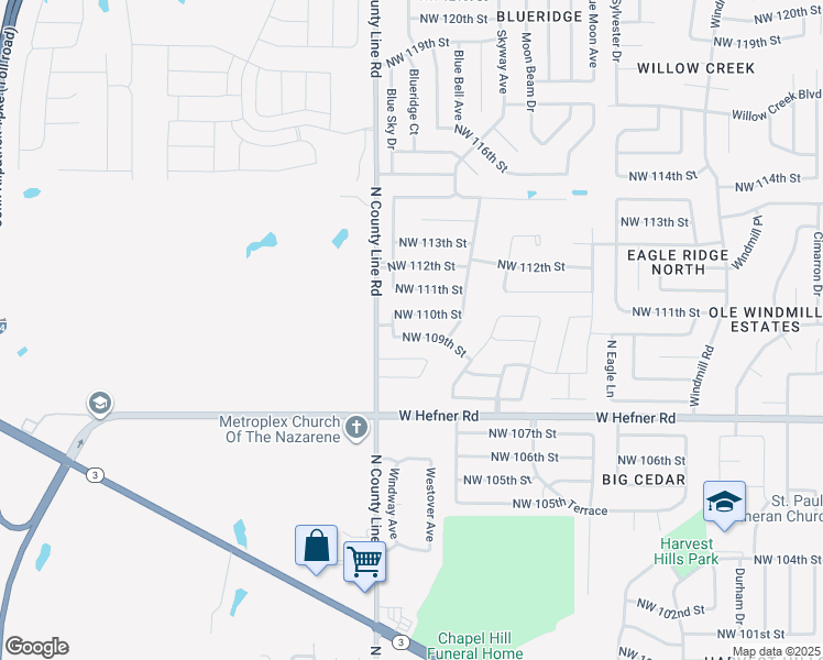 map of restaurants, bars, coffee shops, grocery stores, and more near 8905 Northwest 109th Street in Oklahoma City