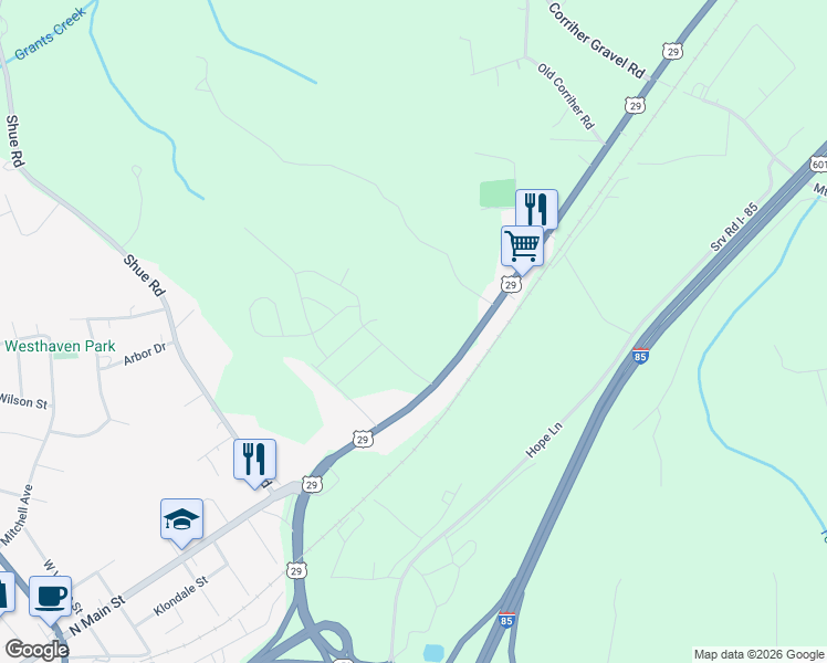 map of restaurants, bars, coffee shops, grocery stores, and more near 1615 North Main Street in China Grove