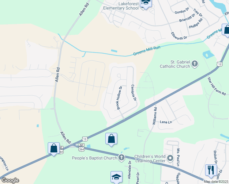 map of restaurants, bars, coffee shops, grocery stores, and more near 1925 Leighton Drive in Greenville