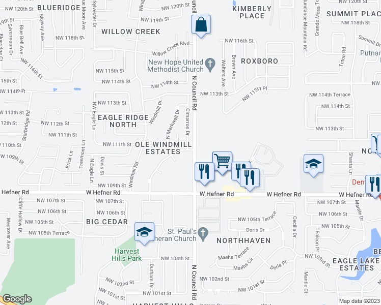 map of restaurants, bars, coffee shops, grocery stores, and more near 8000 Northwest 111th Street in Oklahoma City