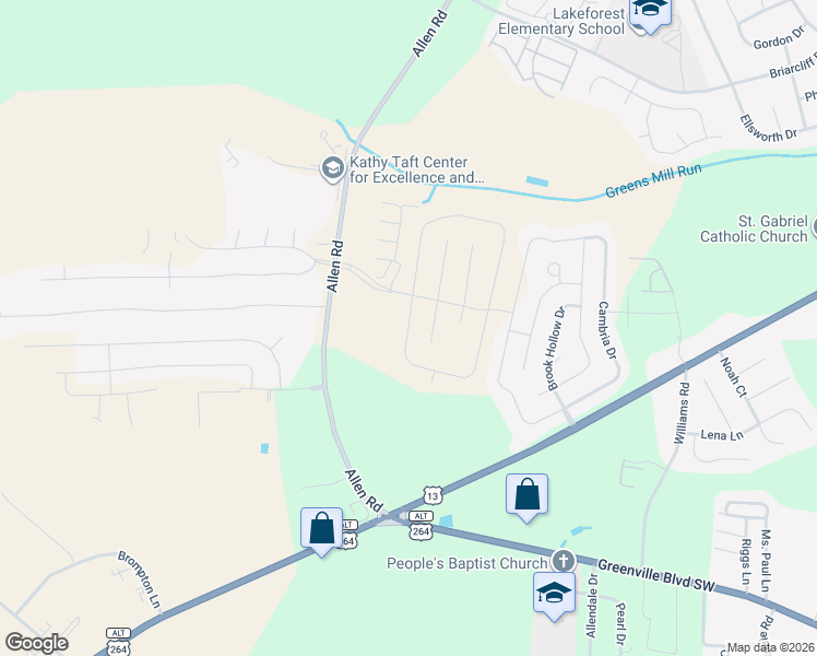 map of restaurants, bars, coffee shops, grocery stores, and more near 2213 Brookville Drive in Greenville