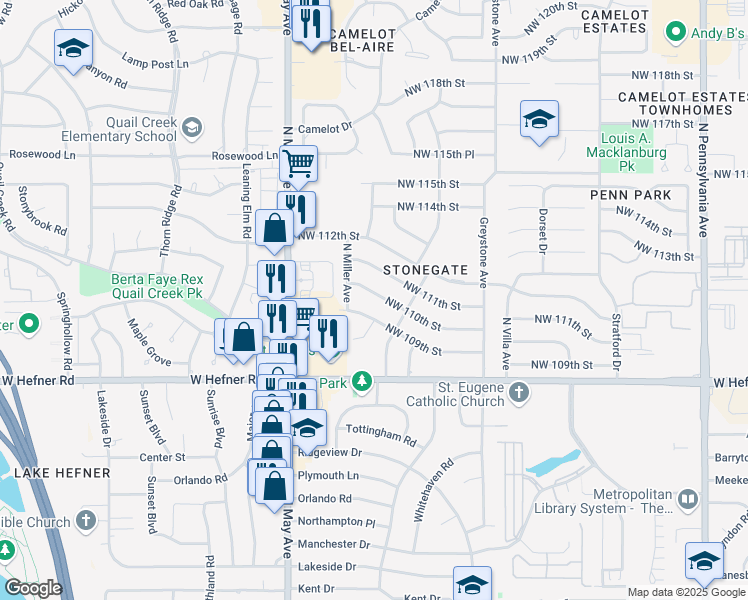 map of restaurants, bars, coffee shops, grocery stores, and more near 2712 Northwest 110th Street in Oklahoma City