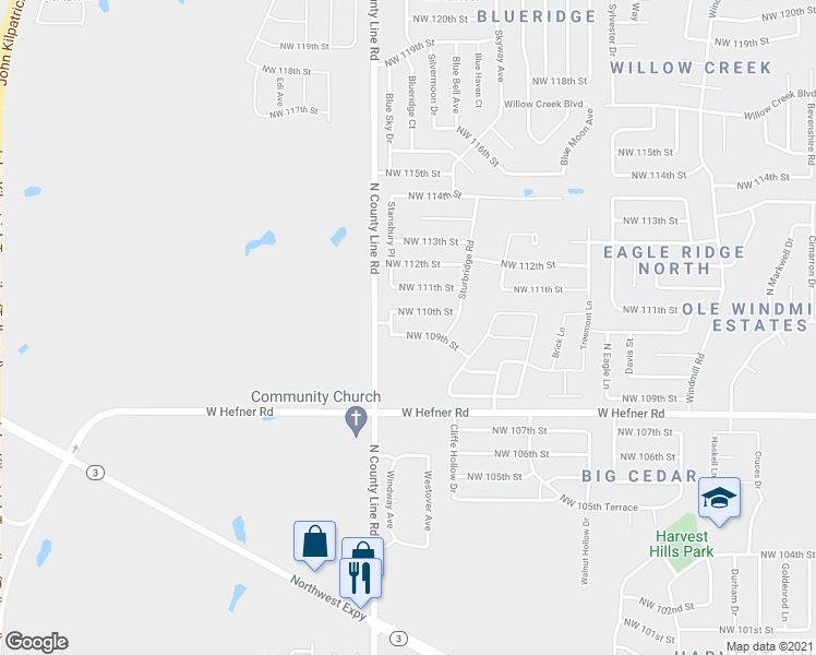 map of restaurants, bars, coffee shops, grocery stores, and more near 8905 Northwest 109th Street in Oklahoma City