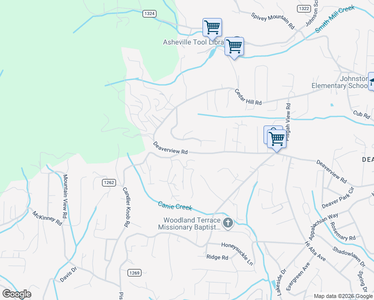 map of restaurants, bars, coffee shops, grocery stores, and more near 573 Deaverview Road in Asheville