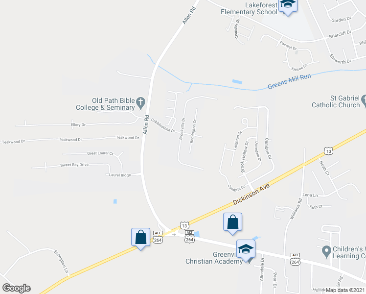 map of restaurants, bars, coffee shops, grocery stores, and more near 2213 Brookville Drive in Greenville