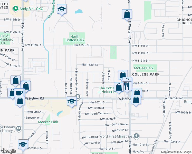 map of restaurants, bars, coffee shops, grocery stores, and more near 1214 Howard Drive in Oklahoma City