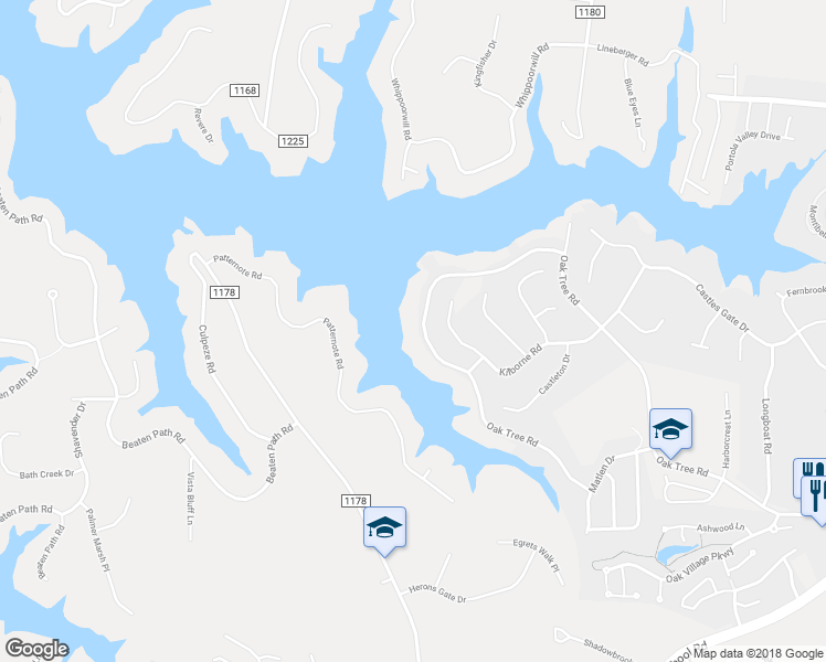map of restaurants, bars, coffee shops, grocery stores, and more near 462 Oak Tree Road in Mooresville