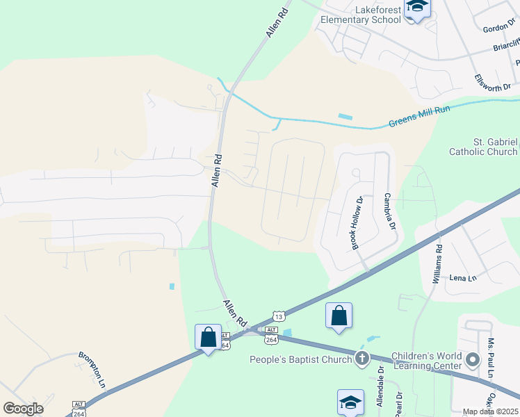 map of restaurants, bars, coffee shops, grocery stores, and more near 2212 Brookville Drive in Greenville