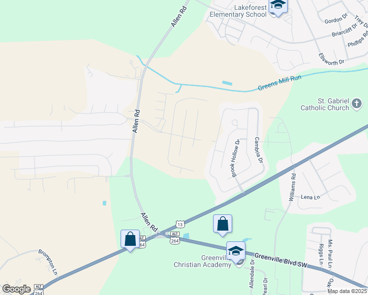 map of restaurants, bars, coffee shops, grocery stores, and more near 2209 Remington Court in Greenville