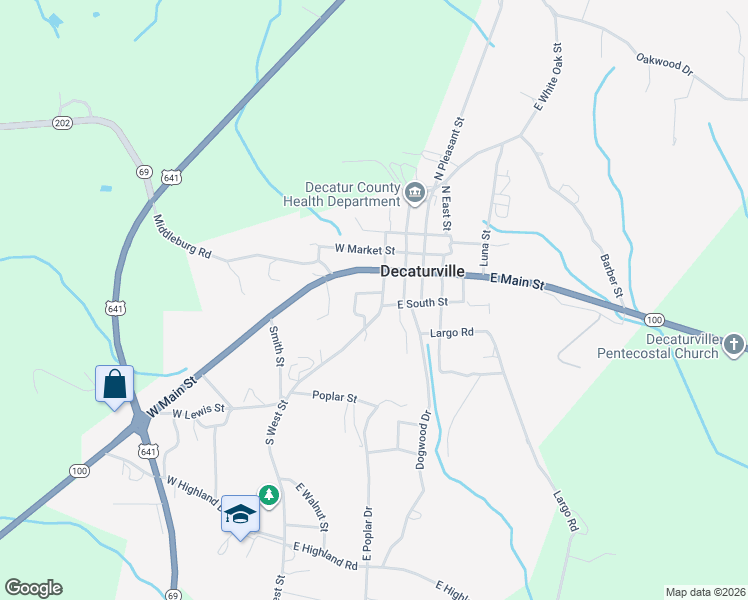 map of restaurants, bars, coffee shops, grocery stores, and more near 74 South West Street in Decaturville