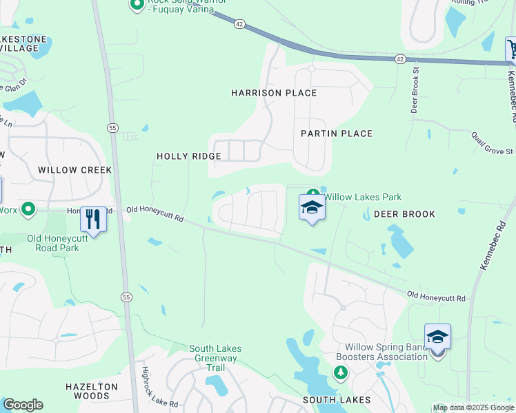 map of restaurants, bars, coffee shops, grocery stores, and more near 1339 Old Honeycutt Road in Fuquay-Varina