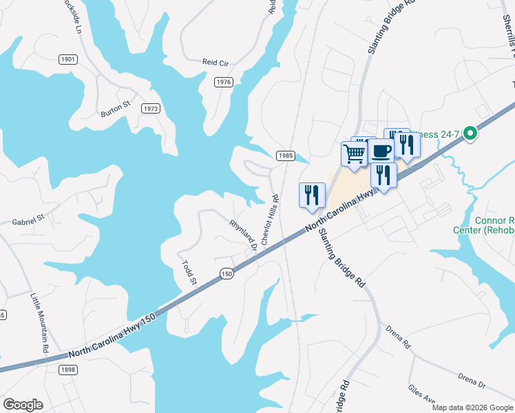 map of restaurants, bars, coffee shops, grocery stores, and more near 4053 Chevlot Hills Road in Sherrills Ford