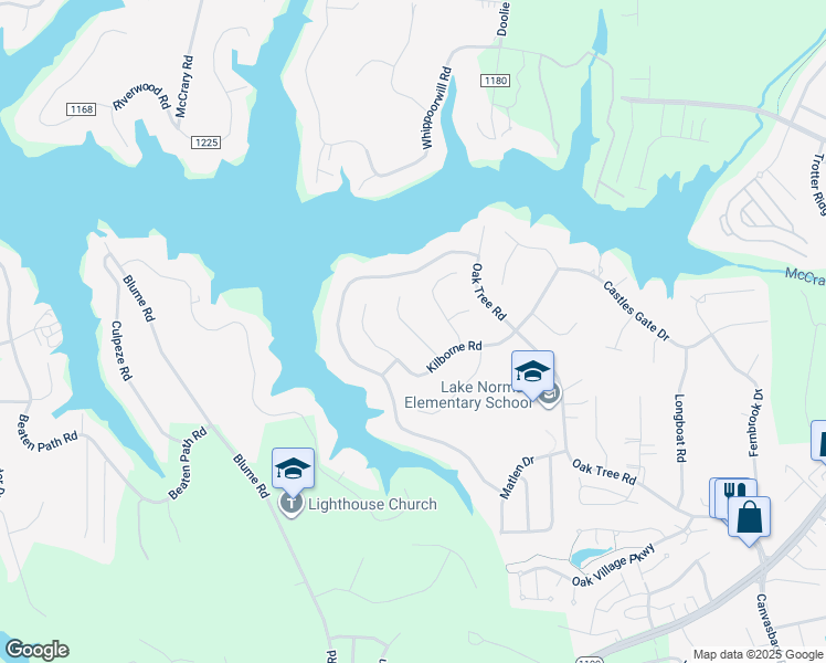 map of restaurants, bars, coffee shops, grocery stores, and more near Summerbrook Lane in Mooresville