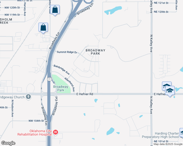 map of restaurants, bars, coffee shops, grocery stores, and more near 11301-11399 Keystone Road in Oklahoma City