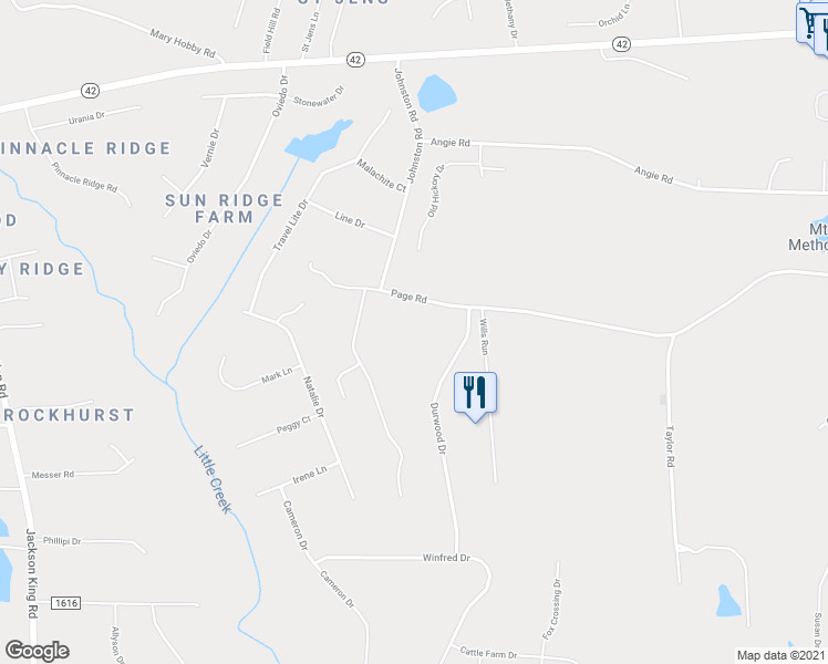 map of restaurants, bars, coffee shops, grocery stores, and more near 1151 Page Road in Raleigh
