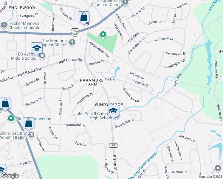map of restaurants, bars, coffee shops, grocery stores, and more near 2408 King Richard Court in Greenville