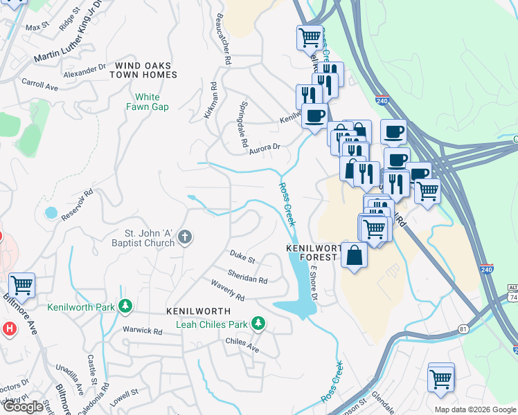 map of restaurants, bars, coffee shops, grocery stores, and more near 62 Marne Road in Asheville