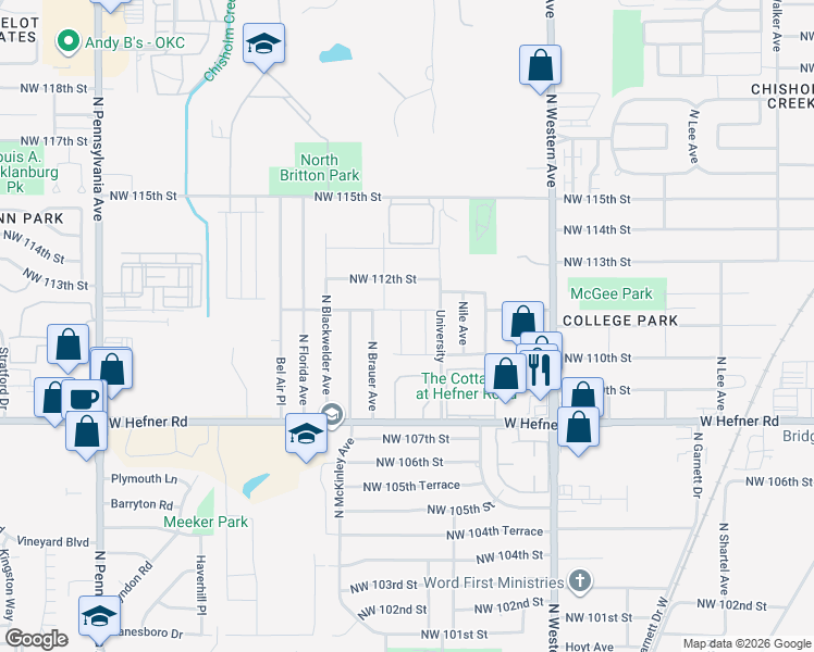 map of restaurants, bars, coffee shops, grocery stores, and more near 1214 Howard Drive in Oklahoma City