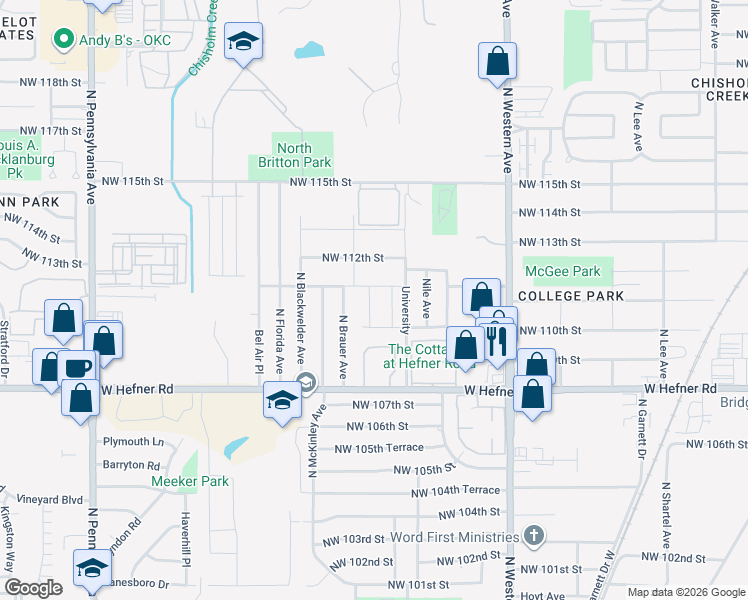 map of restaurants, bars, coffee shops, grocery stores, and more near 1214 Howard Drive in Oklahoma City