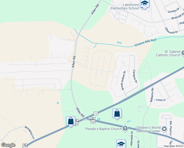 map of restaurants, bars, coffee shops, grocery stores, and more near 2209 Brookville Drive in Greenville
