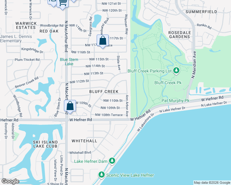 map of restaurants, bars, coffee shops, grocery stores, and more near 5224 Northwest 111th Street in Oklahoma City