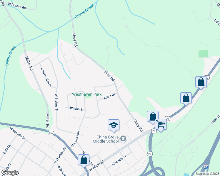 map of restaurants, bars, coffee shops, grocery stores, and more near 1028 Hickory Grove Lane in China Grove