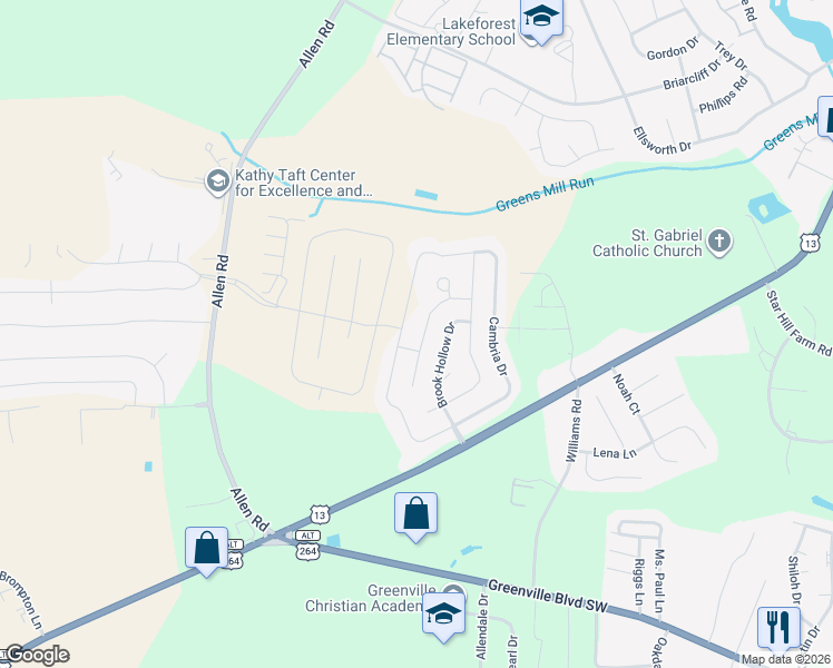 map of restaurants, bars, coffee shops, grocery stores, and more near 1925 Leighton Drive in Greenville