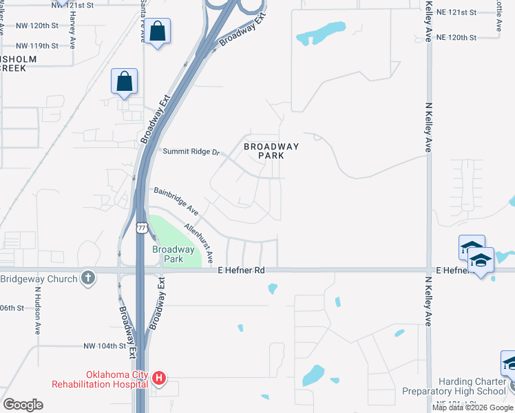 map of restaurants, bars, coffee shops, grocery stores, and more near 11301-11399 Keystone Road in Oklahoma City