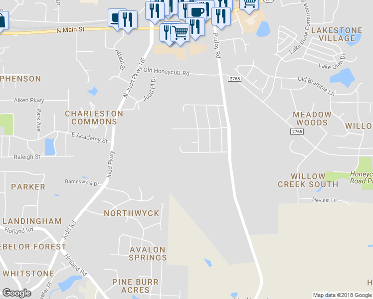map of restaurants, bars, coffee shops, grocery stores, and more near 1317 East Stonemason Drive in Fuquay-Varina
