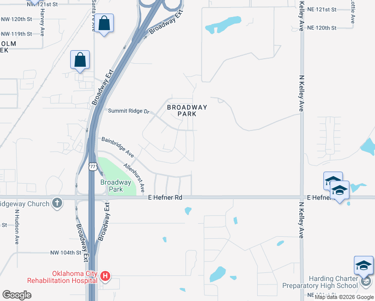 map of restaurants, bars, coffee shops, grocery stores, and more near 11301-11399 Keystone Road in Oklahoma City