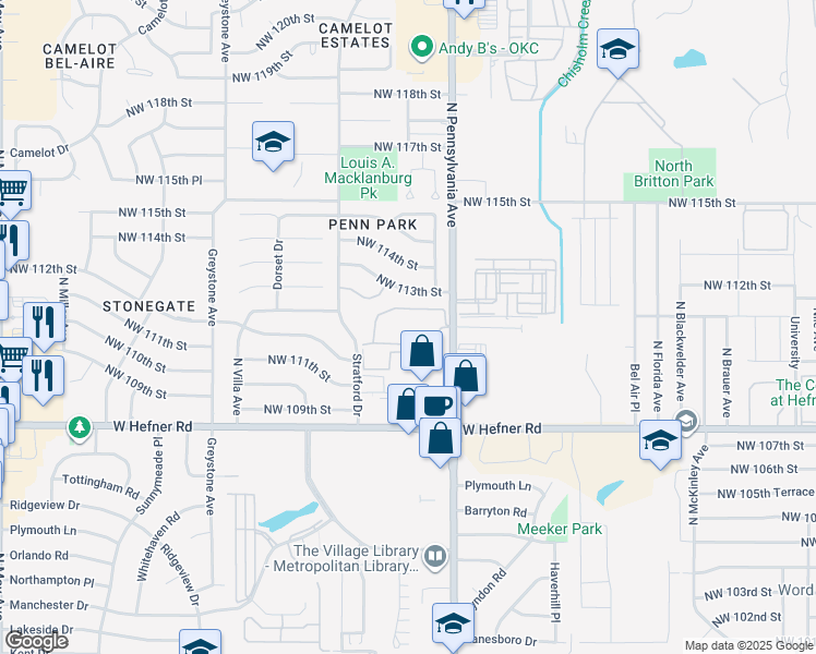 map of restaurants, bars, coffee shops, grocery stores, and more near 11239 North Pennsylvania Avenue in Oklahoma City