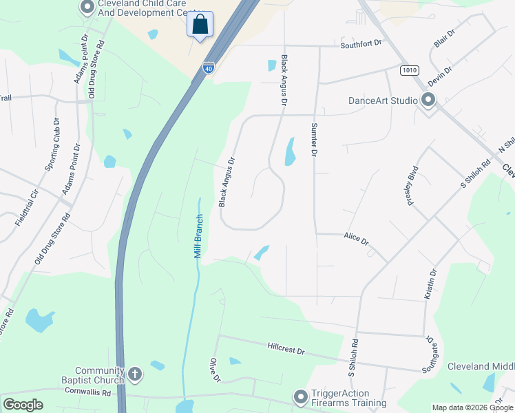 map of restaurants, bars, coffee shops, grocery stores, and more near 125 Longhorn Drive in Garner