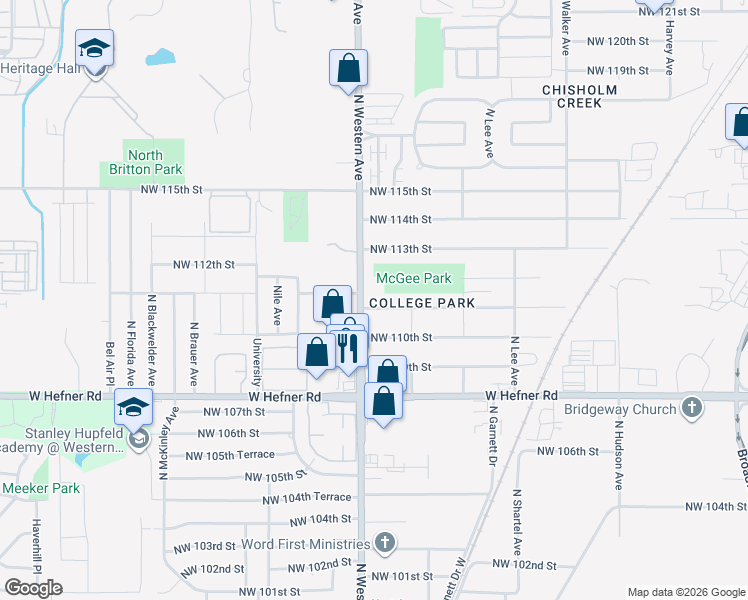 map of restaurants, bars, coffee shops, grocery stores, and more near 840 Northwest 111th Street in Oklahoma City