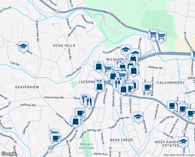 map of restaurants, bars, coffee shops, grocery stores, and more near 37 Lucerne Avenue in Asheville