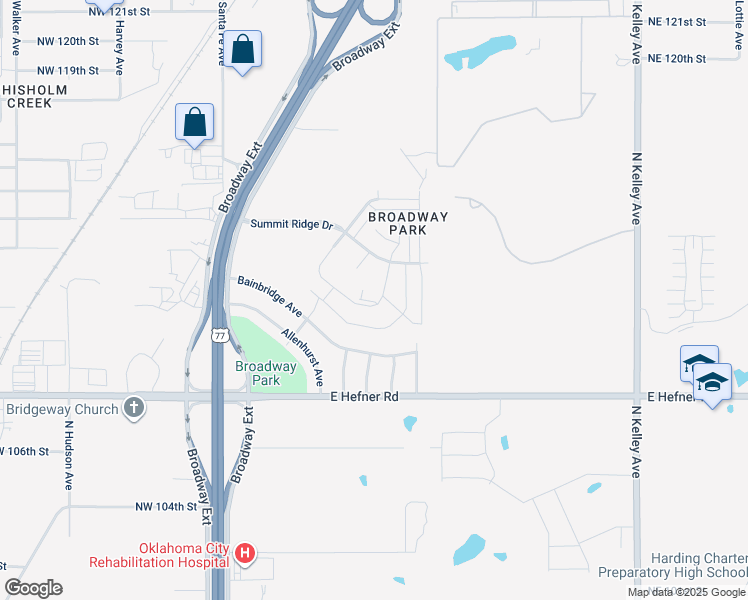 map of restaurants, bars, coffee shops, grocery stores, and more near 400-498 Trail Ridge Road in Oklahoma City