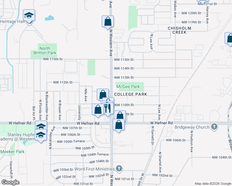 map of restaurants, bars, coffee shops, grocery stores, and more near 840 Northwest 111th Street in Oklahoma City
