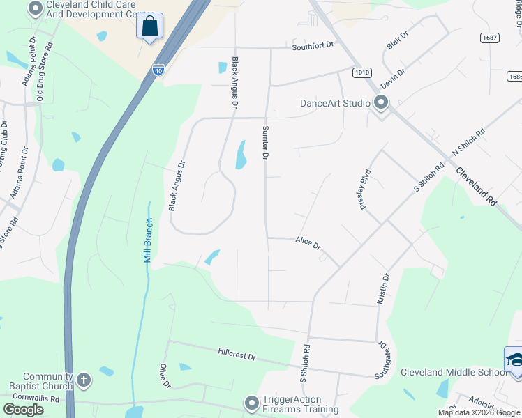 map of restaurants, bars, coffee shops, grocery stores, and more near 2541 Sumter Drive in Garner
