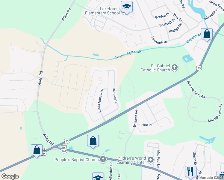map of restaurants, bars, coffee shops, grocery stores, and more near 2008 Cambria Drive in Greenville